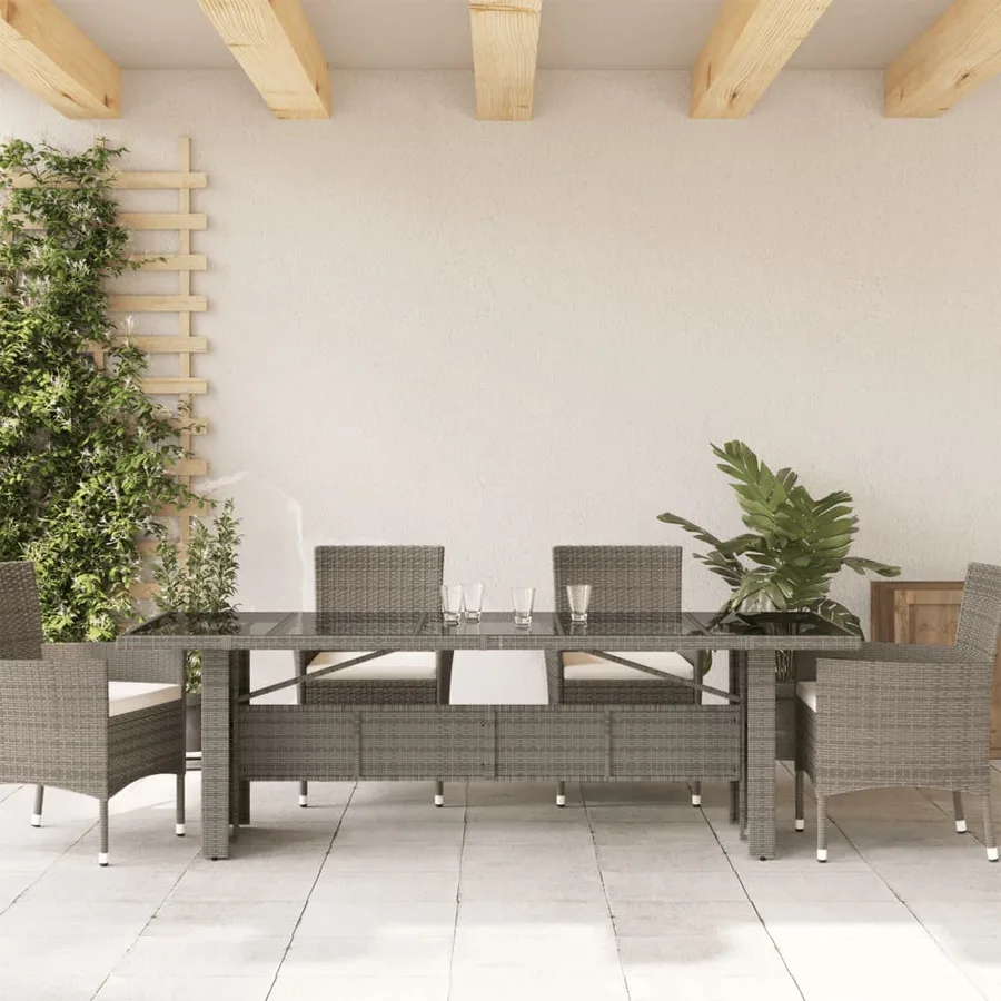 Table de jardin dessus en verre Gris 240x90x75cm Résine tressée - 3