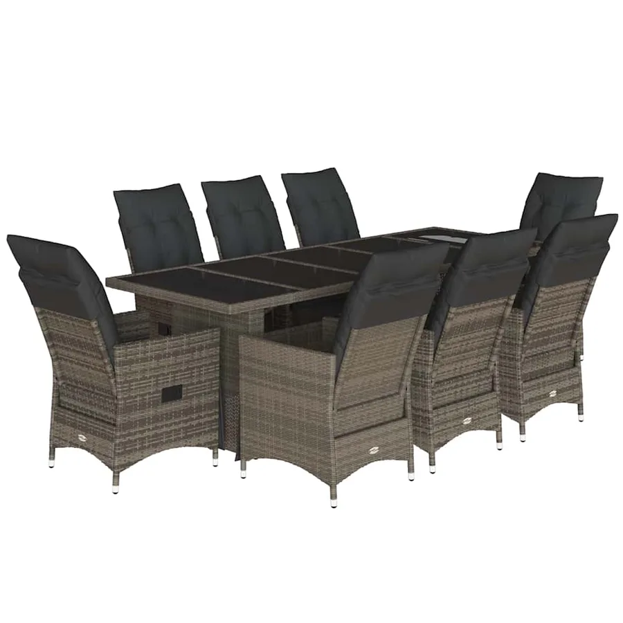 Ensemble de bistro de jardin 9 pcs coussins gris poly rotin - 2