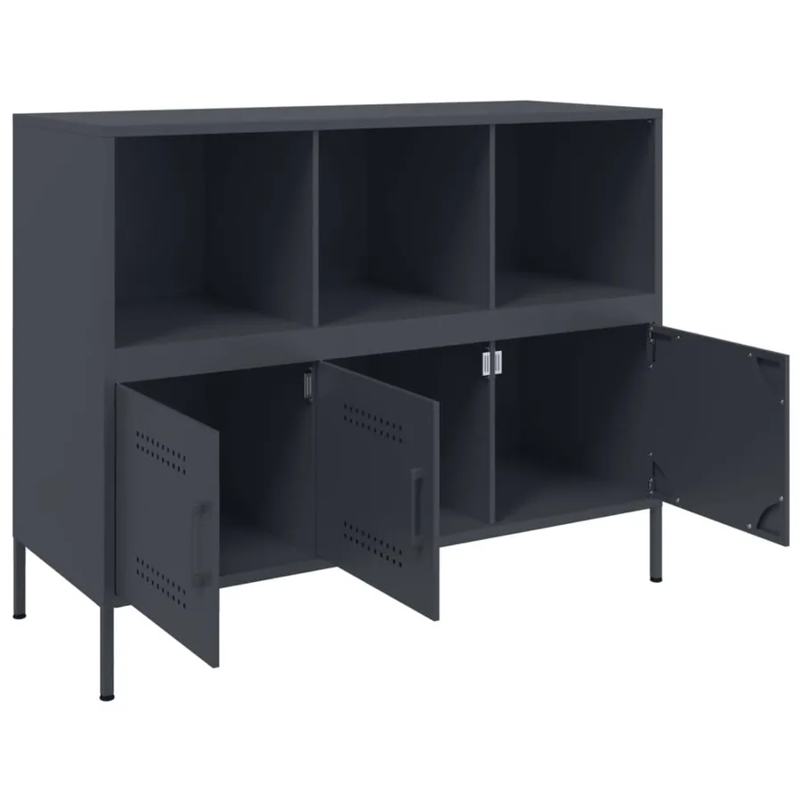 Buffet anthracite 100,5x39x79 cm acier - 11