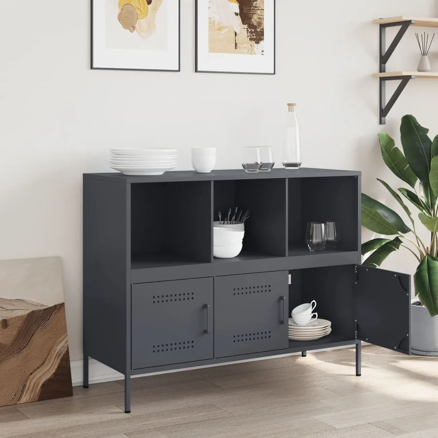 Buffet anthracite 100,5x39x79 cm acier - 3
