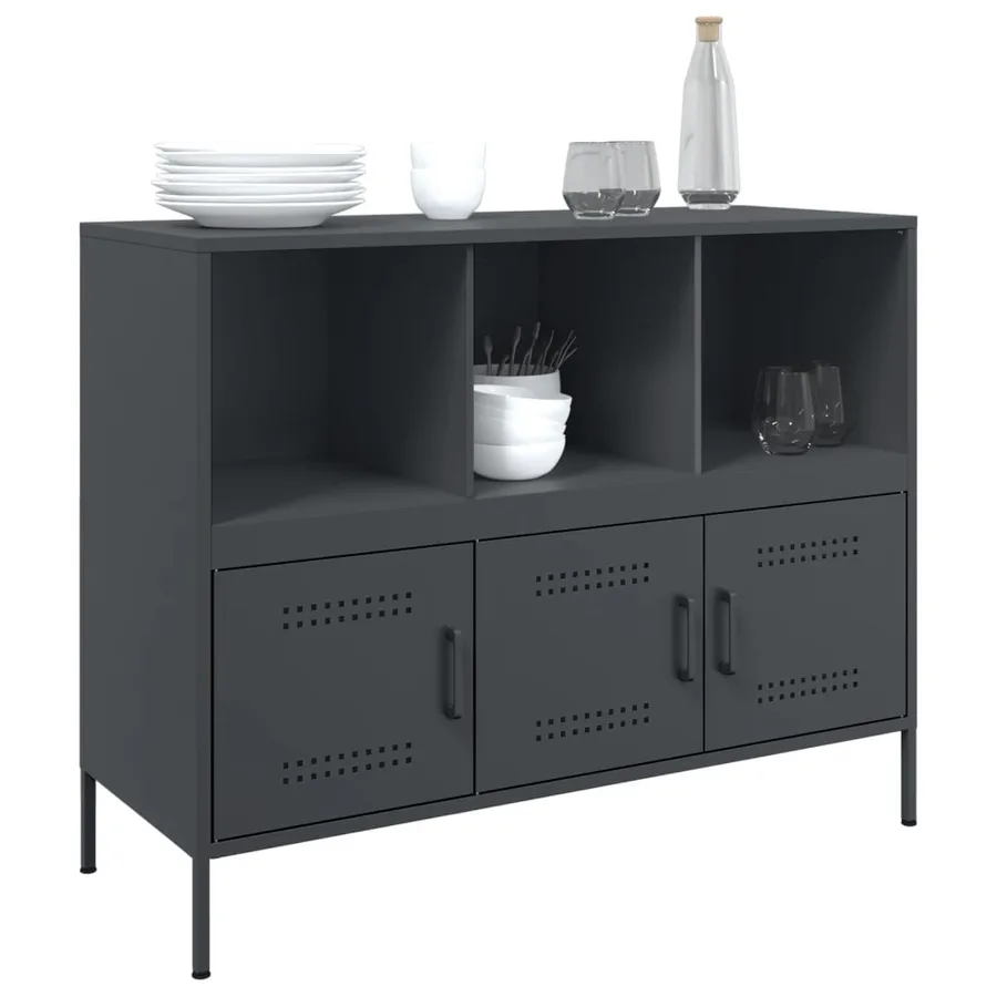 Buffet anthracite 100,5x39x79 cm acier - 4