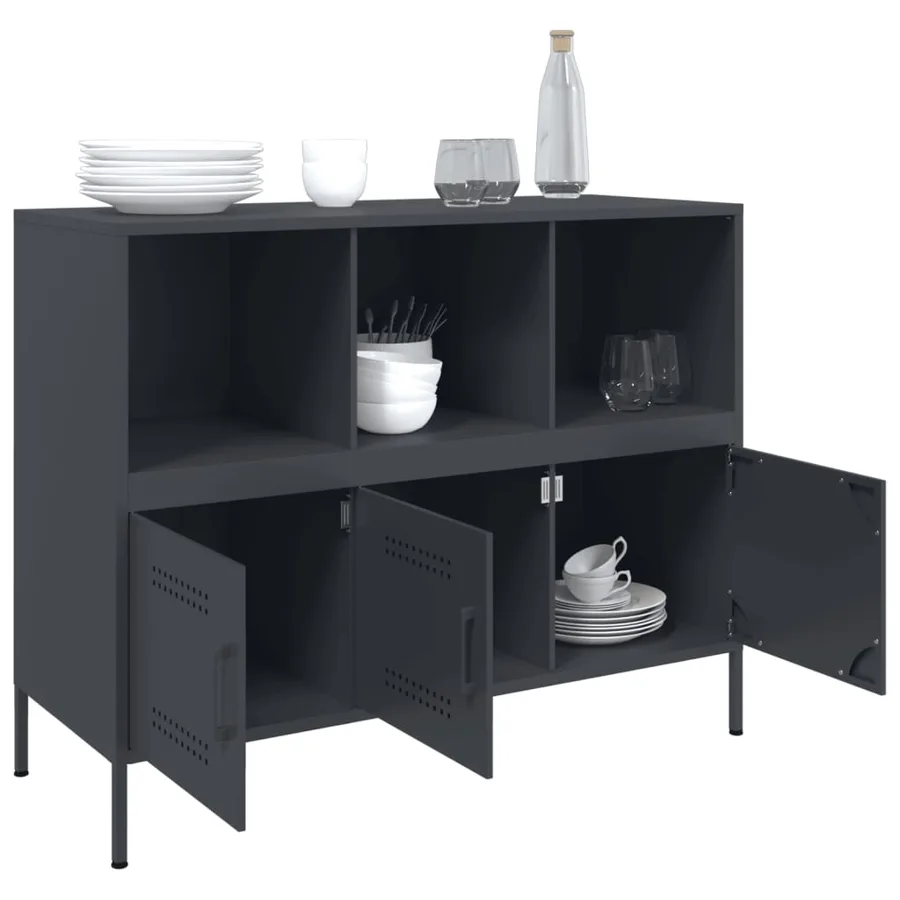 Buffet anthracite 100,5x39x79 cm acier - 5