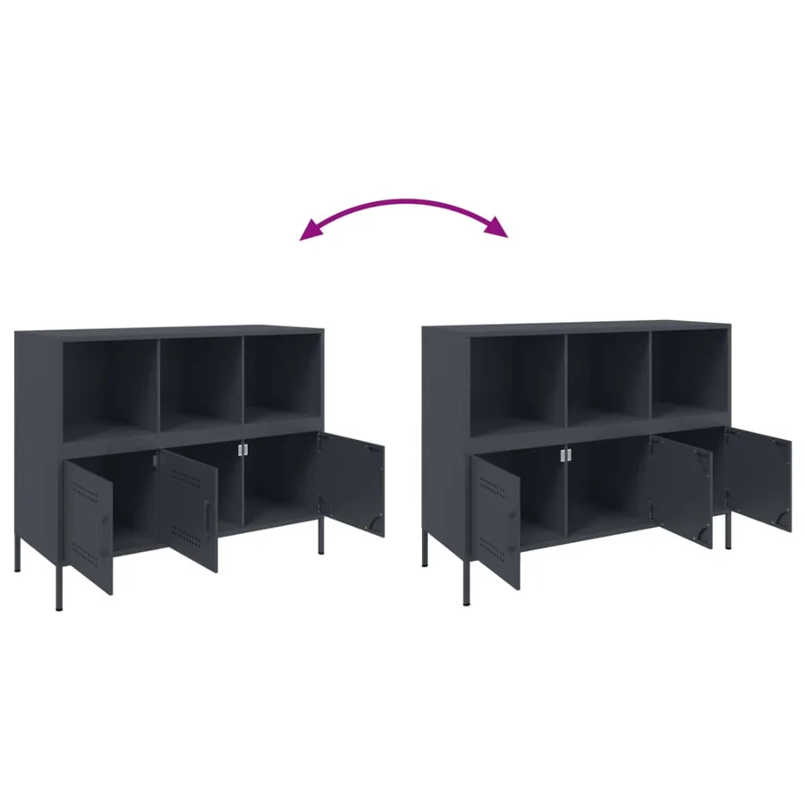 Buffet anthracite 100,5x39x79 cm acier - 9
