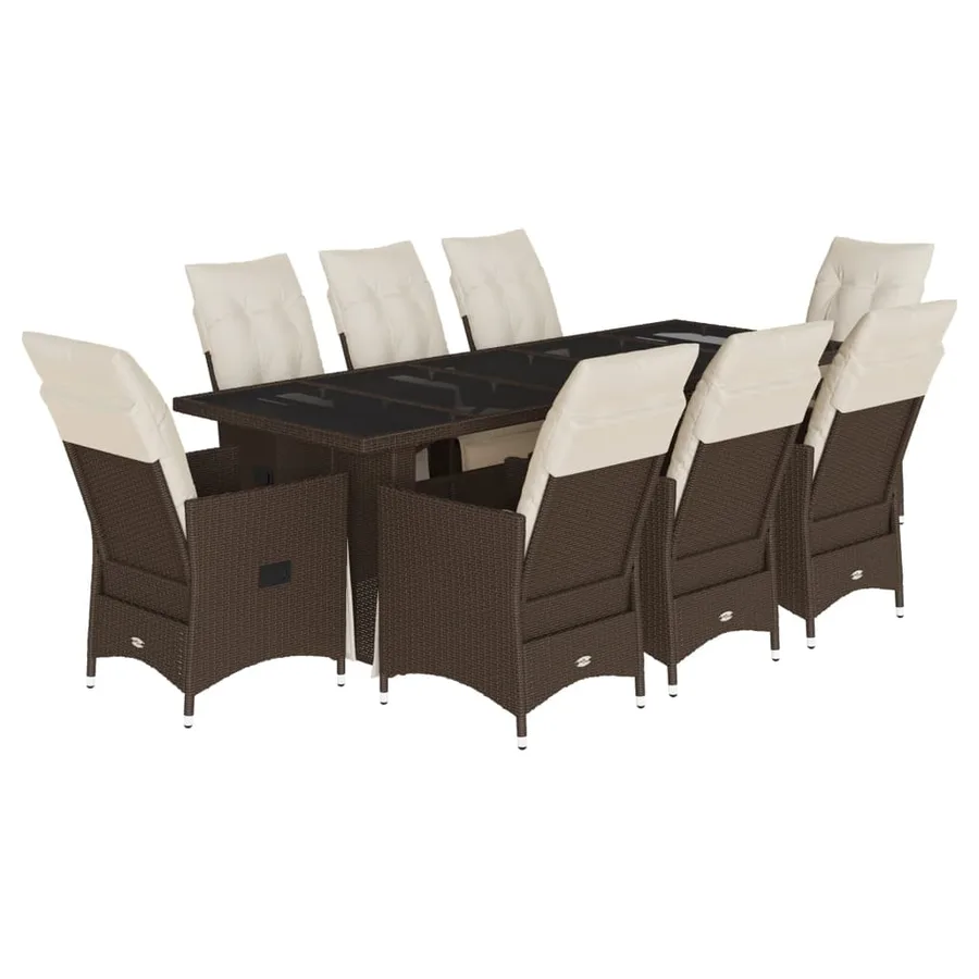 Ensemble de bistro de jardin 9 pcs coussins marron poly rotin - 2