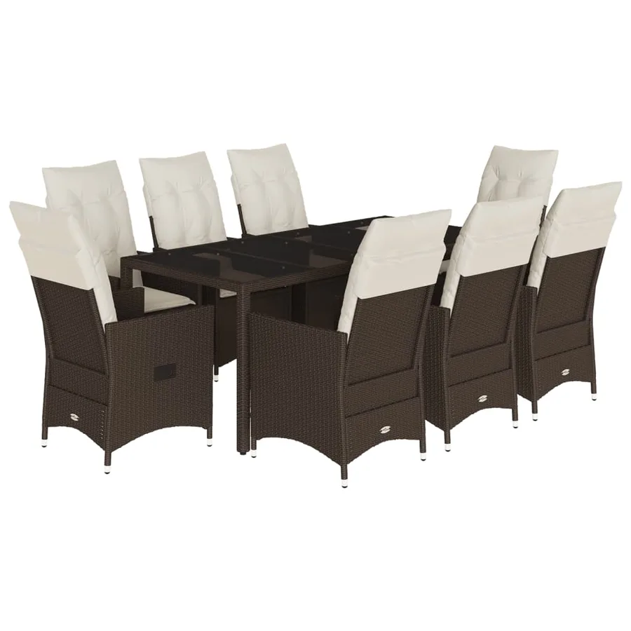 Ensemble à manger de jardin et coussins 9 pcs marron poly rotin - 2
