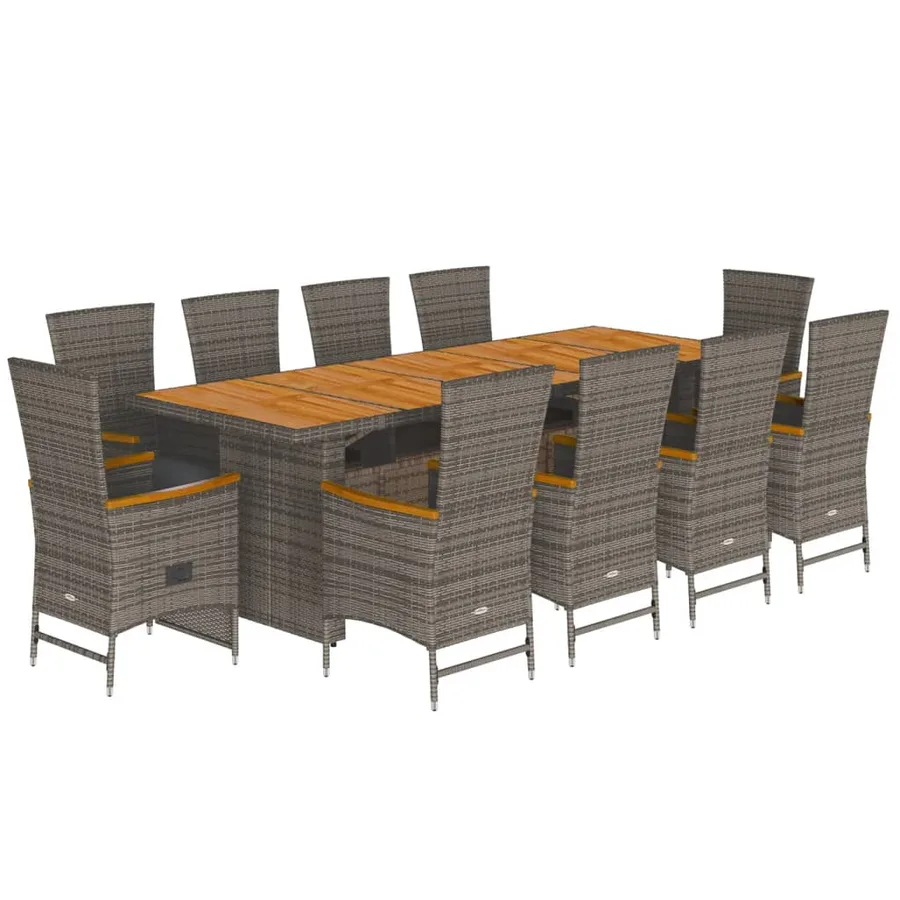 Ensemble à manger de jardin 11pcs avec coussins gris poly rotin - 2