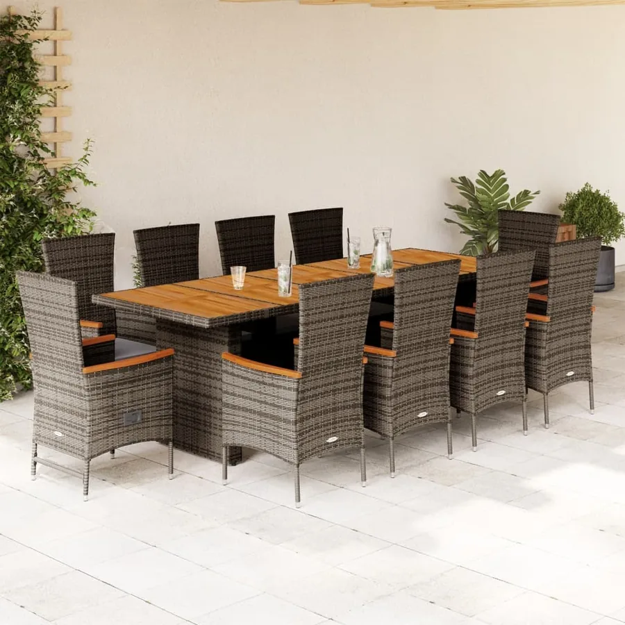 Ensemble à manger de jardin 11pcs avec coussins gris poly rotin