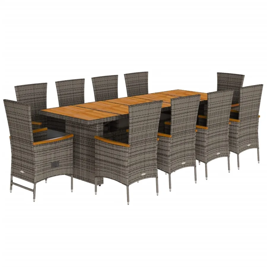 Ensemble à manger de jardin 11pcs avec coussins gris poly rotin - 2