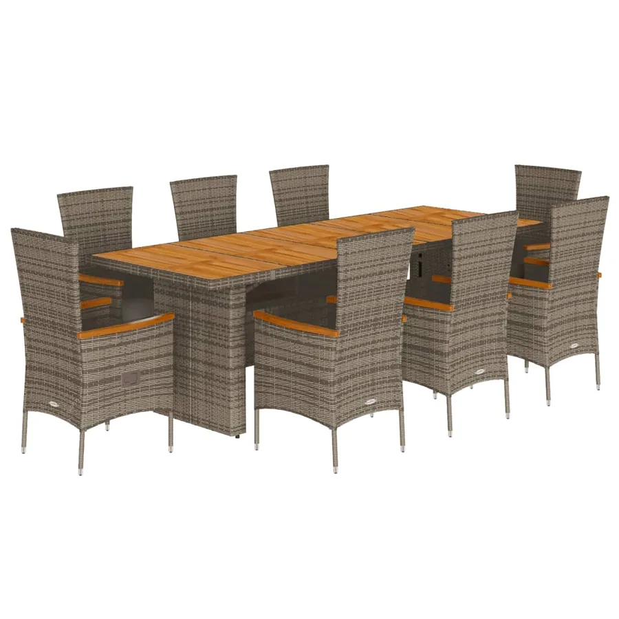 Ensemble à manger de jardin 9 pcs coussins gris résine tressée - 2