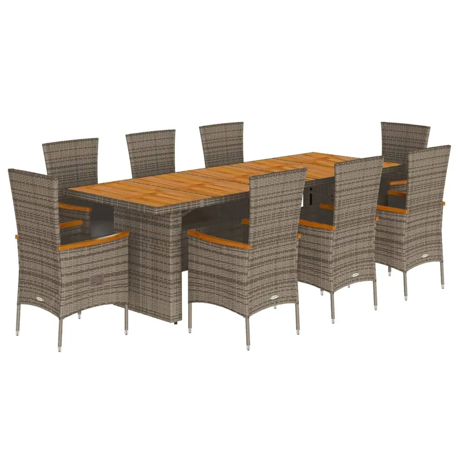 Ensemble à manger de jardin 9 pcs coussins gris résine tressée - 2