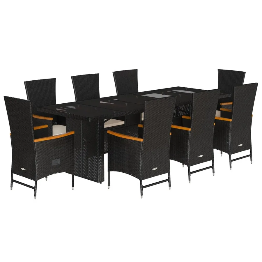 Ensemble à manger de jardin 9pcs coussins noir résine tressée - 2