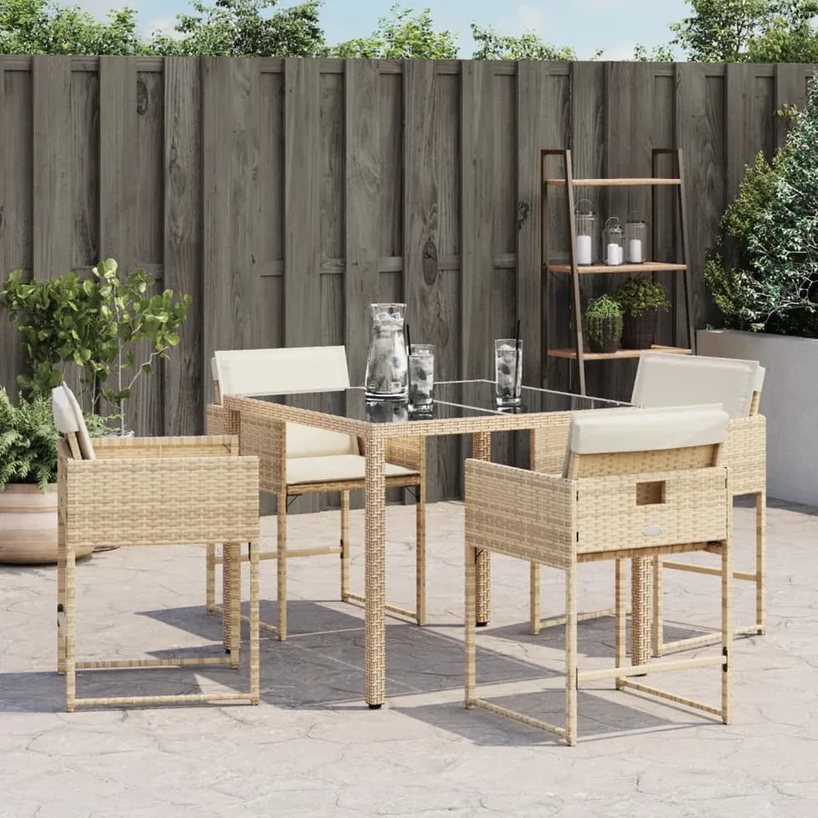 Chaises de jardin avec coussins lot de 4 beige résine tressée - 4