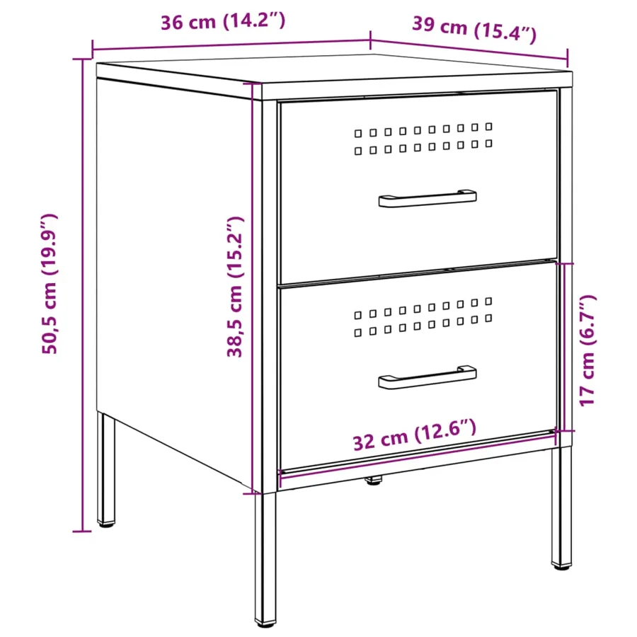 Table de chevet blanc 36x39x50,5 cm acier - 13