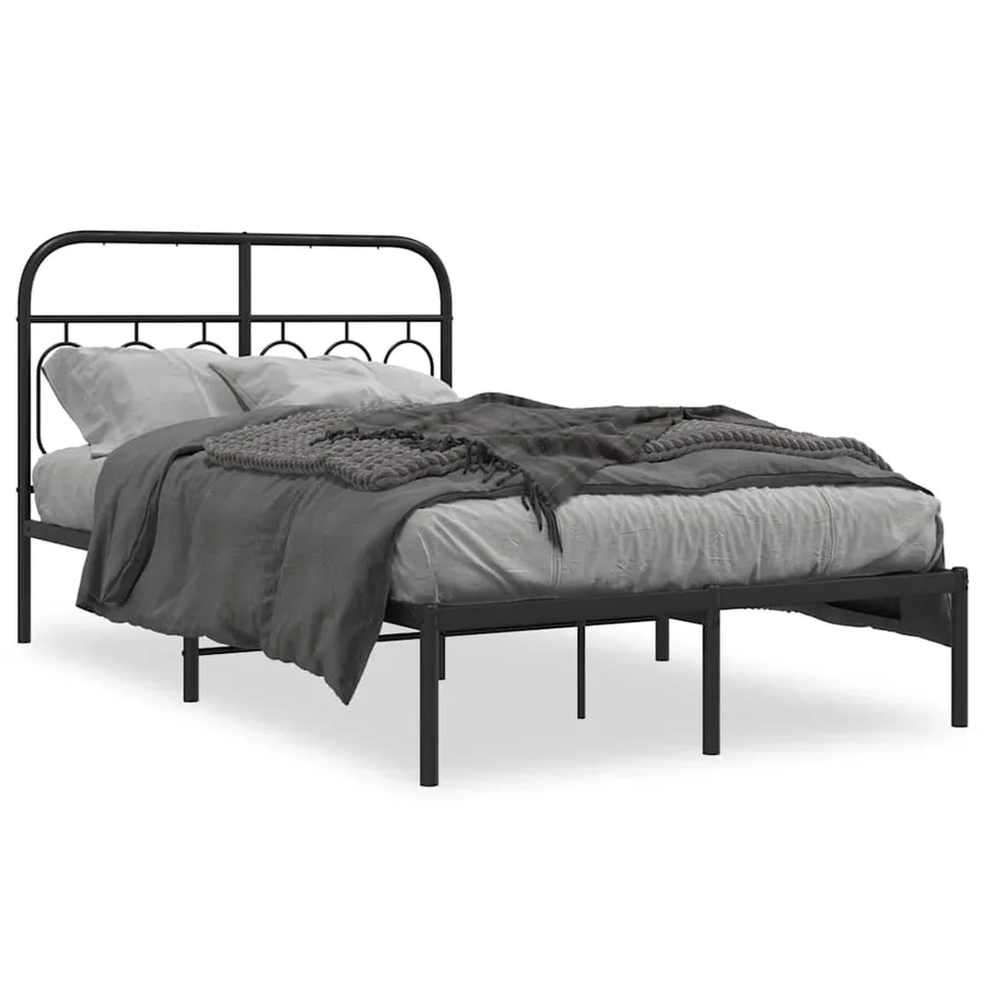 Cadre de lit métal sans matelas avec tête de lit noir 120x200cm - 2