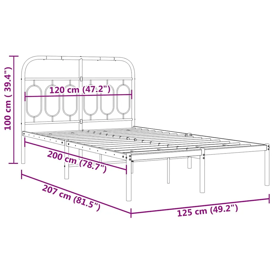Cadre de lit métal sans matelas avec tête de lit noir 120x200cm - 8