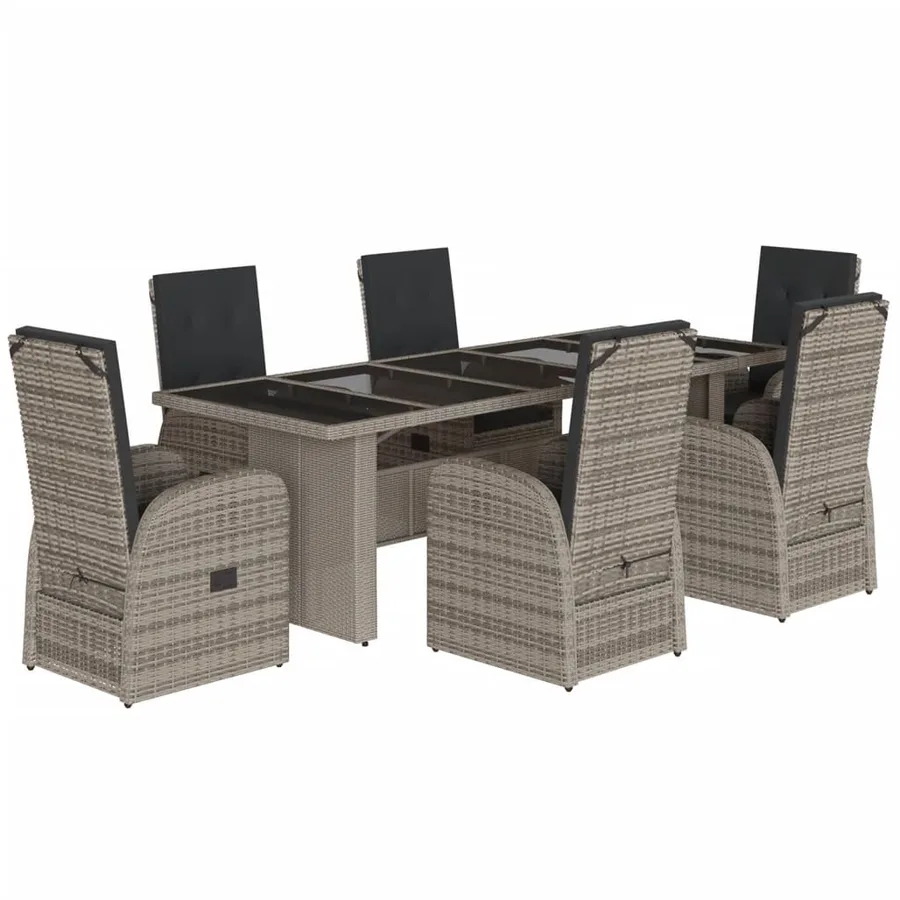 Ensemble à manger de jardin et coussins 7 pcs gris rotin - 2