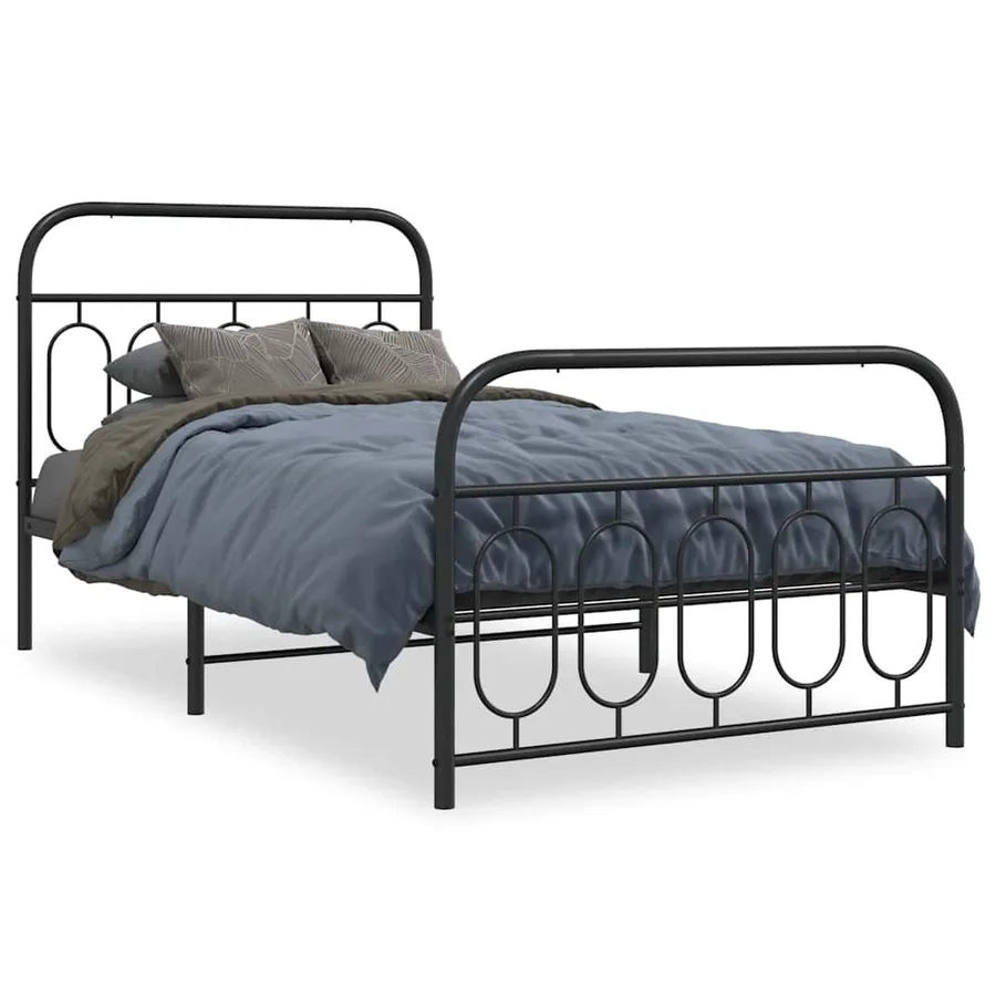 Cadre de lit métal sans matelas avec pied de lit noir 100x190cm - 2