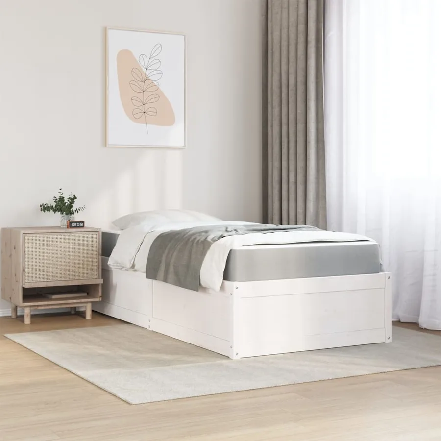Lit avec matelas blanc 90x190 cm bois massif de pin - 3