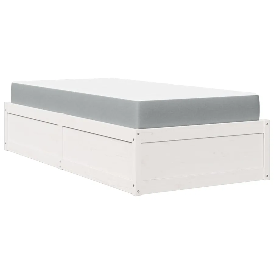 Lit avec matelas blanc 90x190 cm bois massif de pin - 8