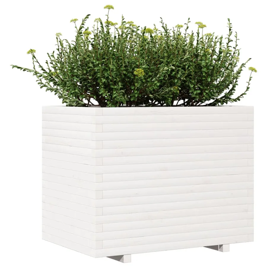Jardinière blanc 90x60x72,5 cm bois de pin massif - 4