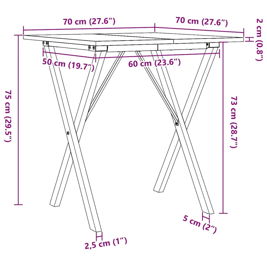 Table à manger cadre en X 70x70x75 cm bois de pin massif acier - 10