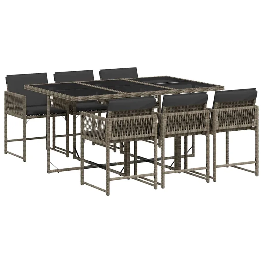 Ensemble à manger de jardin et coussins 7 pcs gris rotin - 2