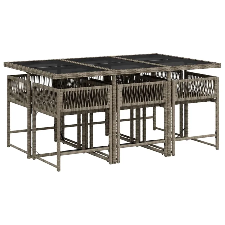 Ensemble à manger de jardin et coussins 7 pcs gris rotin - 3