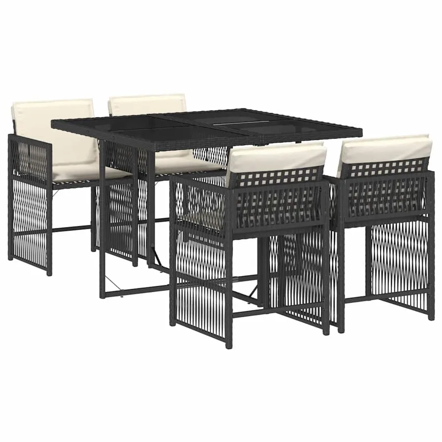 Ensemble à manger de jardin coussins 5pcs Noir Résine tressée - 2