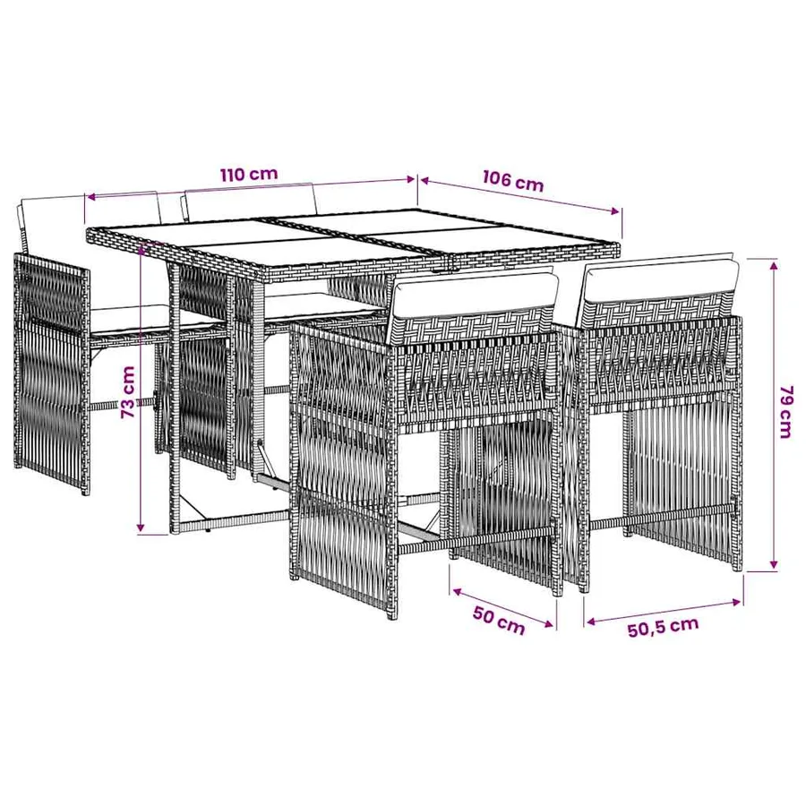 Ensemble à manger de jardin coussins 5pcs Noir Résine tressée - 6