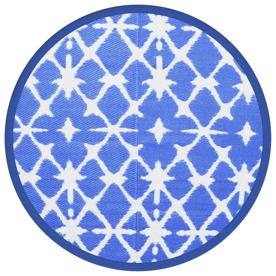 Tapis d'extérieur ARAKIL bleu et blanc Ø160 cm PP - 2