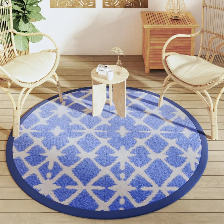 Tapis d'extérieur ARAKIL bleu et blanc Ø160 cm PP - 3