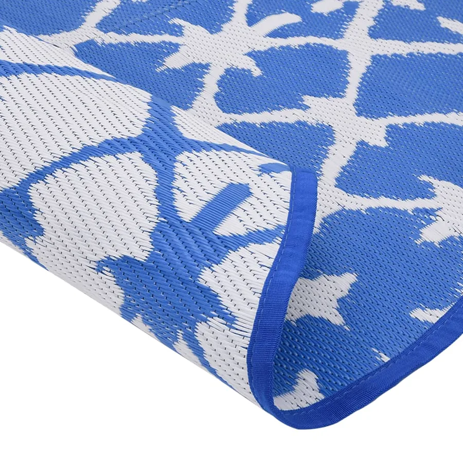 Tapis d'extérieur ARAKIL bleu et blanc Ø160 cm PP - 5