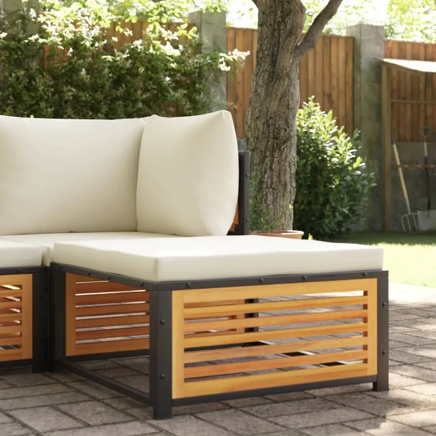 Tabouret de jardin avec coussin 68x68x30cm bois massif d'acacia