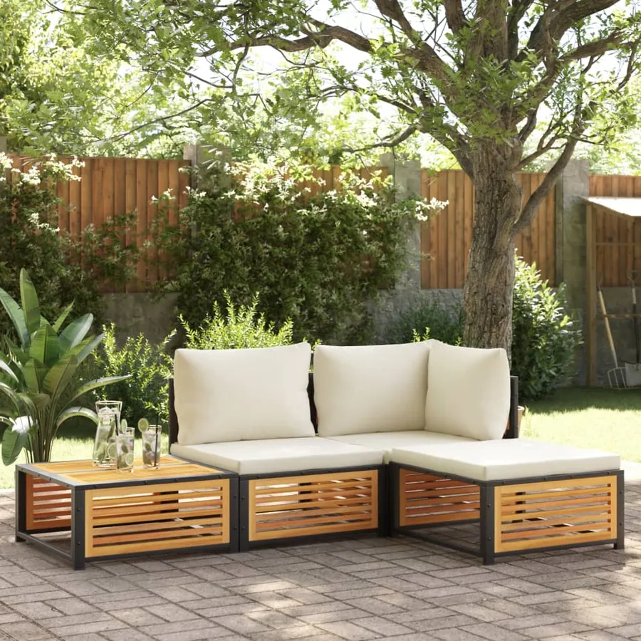 Tabouret de jardin avec coussin 68x68x30cm bois massif d'acacia - 3