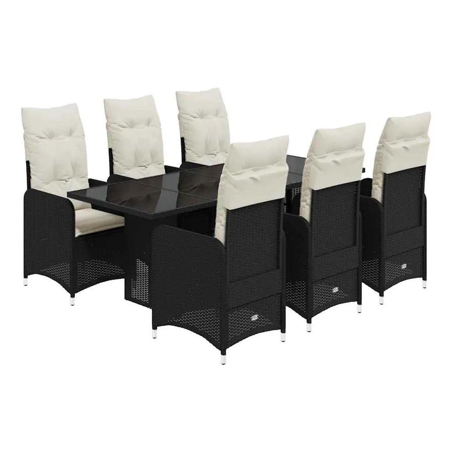 Ensemble de bistro de jardin 7 pcs coussins noir poly rotin - 2