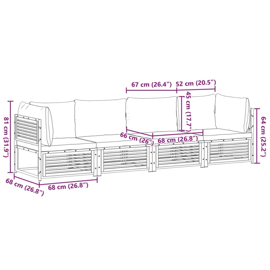Salon de jardin avec coussins 4 pcs bois d'acacia massif - 10