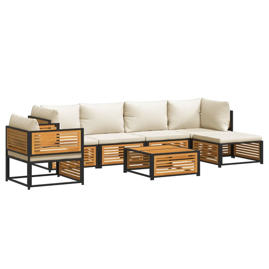 Salon de jardin avec coussins 7 pcs bois massif d'acacia - 2