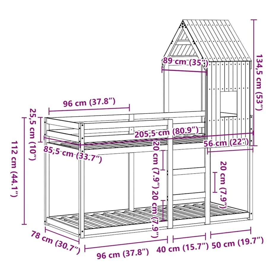 Lit superposé sans matelas 80x200 cm bois de pin massif - 12