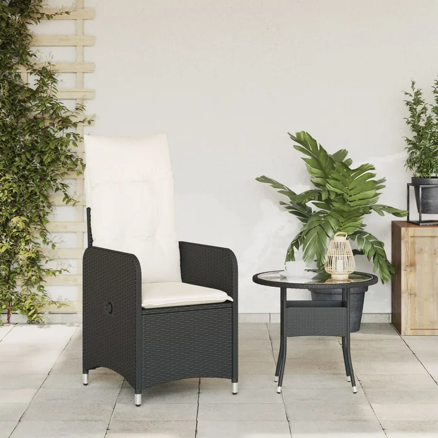 Chaise inclinable de jardin avec coussins noir résine tressée - 3