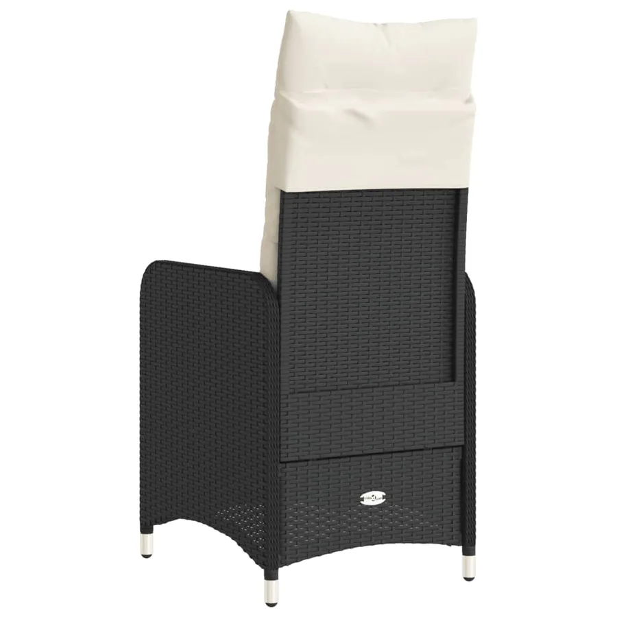 Chaise inclinable de jardin avec coussins noir résine tressée - 6