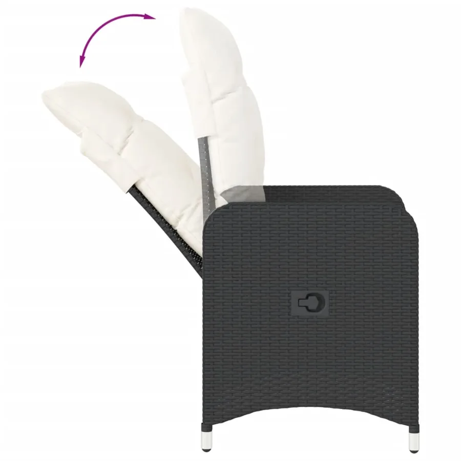 Chaise inclinable de jardin avec coussins noir résine tressée - 7