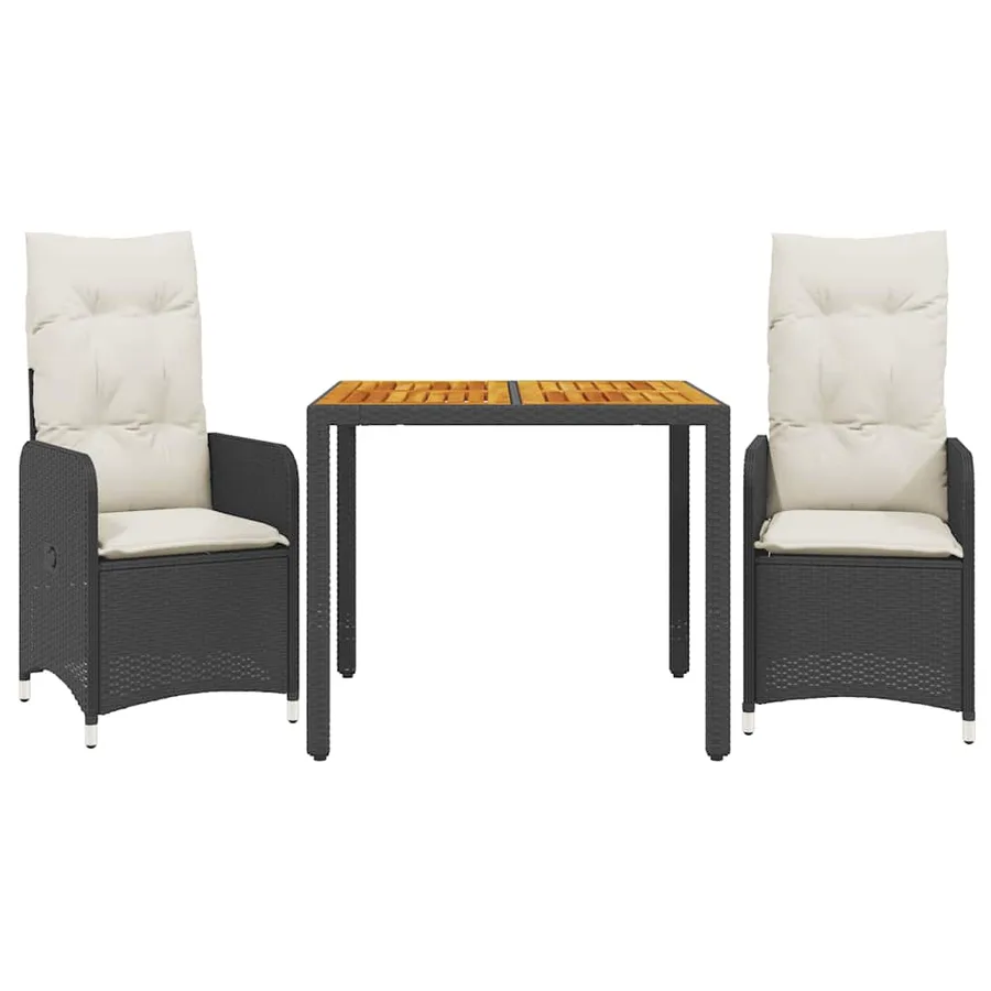 Ensemble de bistro de jardin 3 pcs coussins noir poly rotin - 2