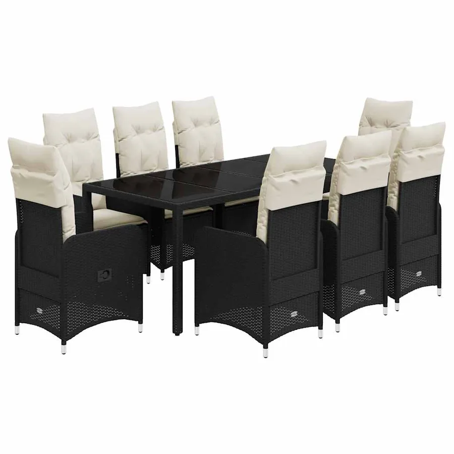 Ensemble de bistro de jardin 9 pcs coussins noir poly rotin - 2