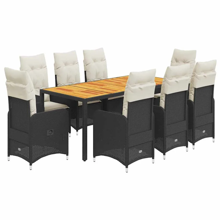 Ensemble de bistro de jardin 9 pcs coussins noir poly rotin - 2