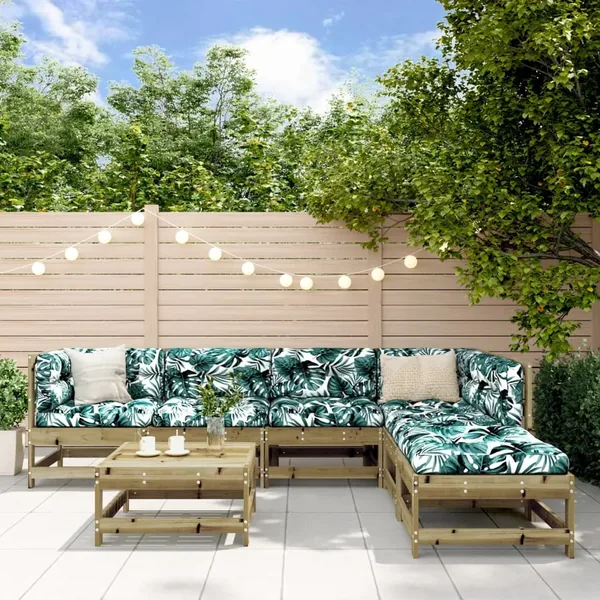 Salon de jardin 7 pcs avec coussins bois de pin imprégné