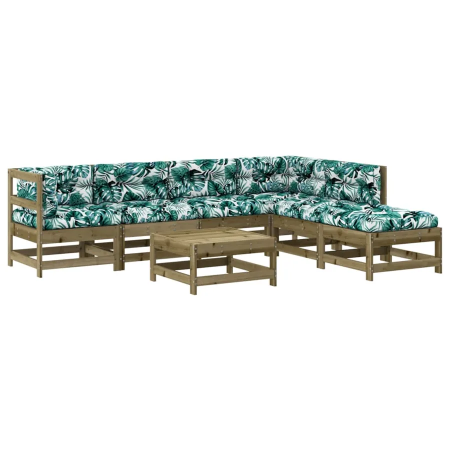 Salon de jardin 7 pcs avec coussins bois de pin imprégné - 2