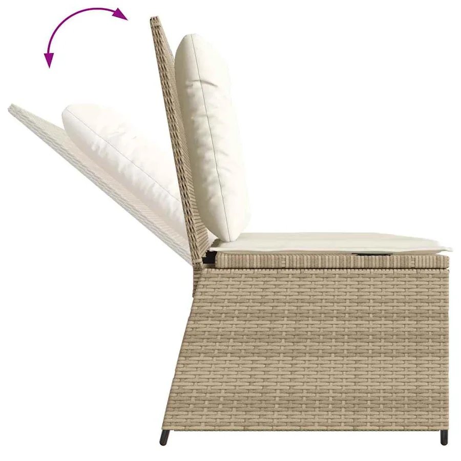 Banc inclinable de jardin avec coussins beige résine tressée - 7