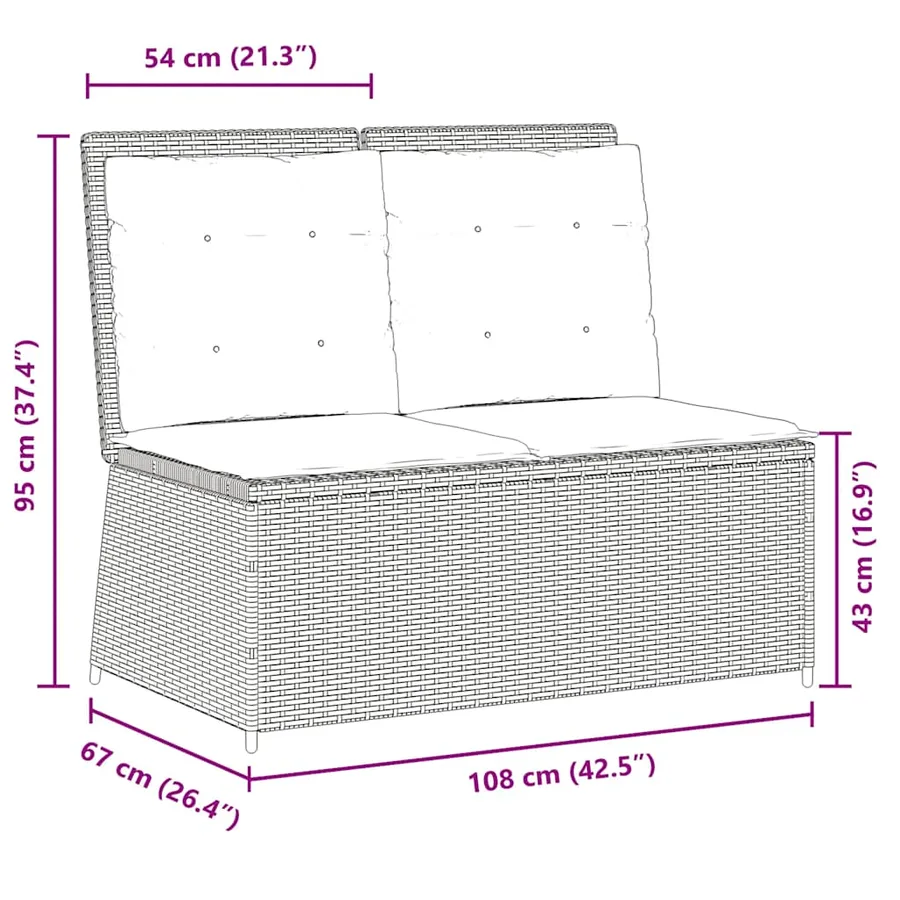 Banc inclinable de jardin avec coussins beige résine tressée - 9