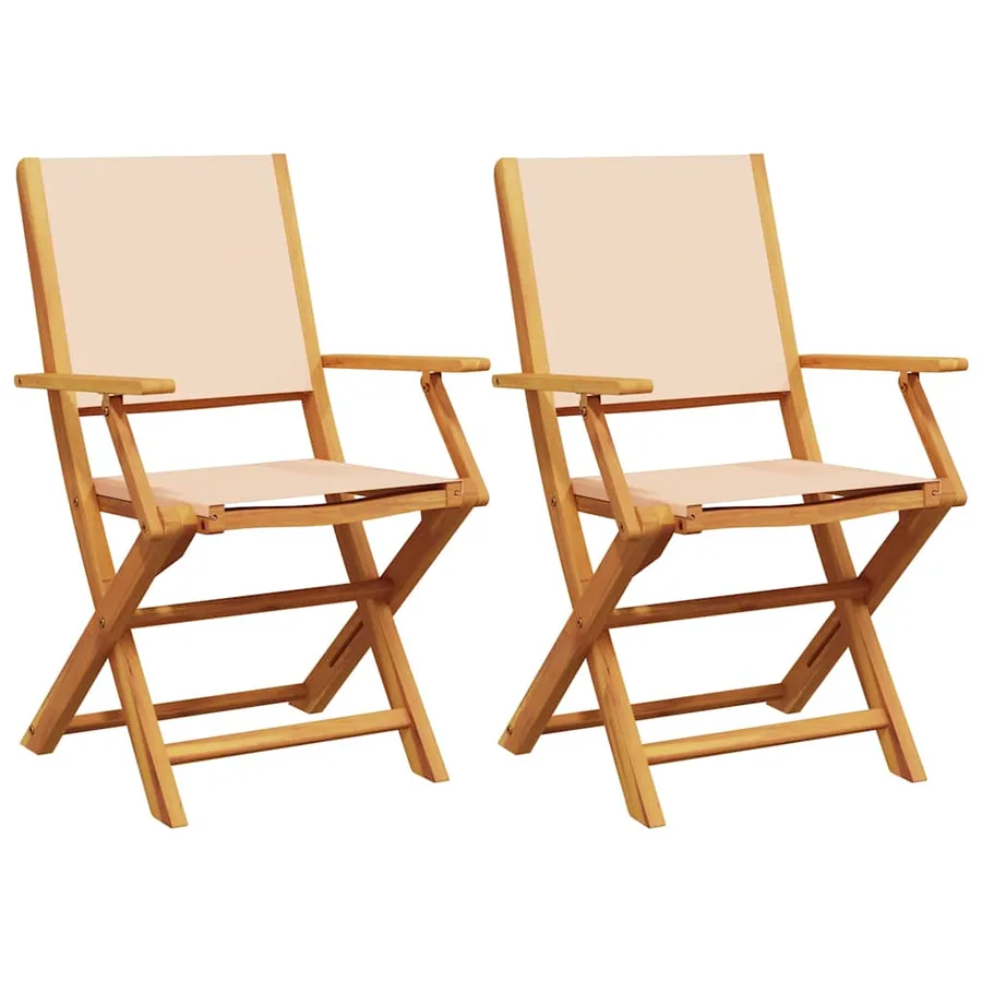 Chaises de jardin lot de 2 beige bois d'acacia massif et tissu - 2