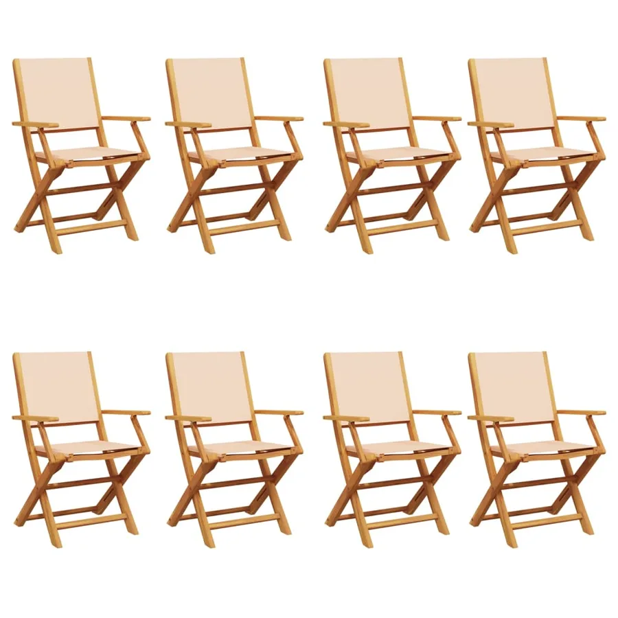 Chaises de jardin pliantes lot de 8 beige tissu et bois massif - 2